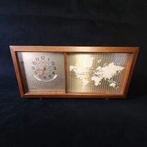 Vintage General Electric GE World Zone Wooden Modern Clock Mid-Century 1960s